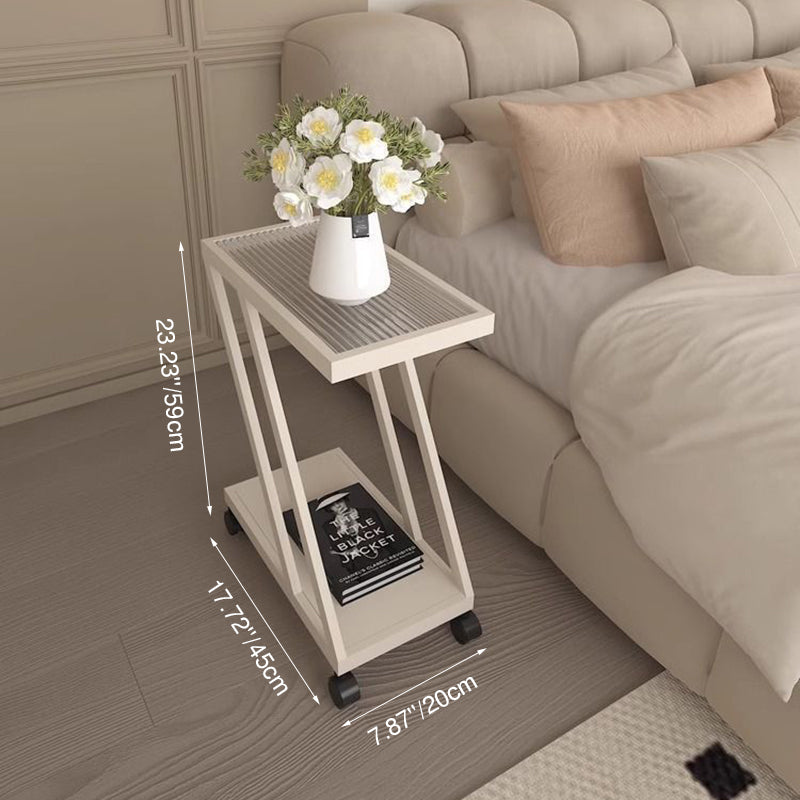 Modern Minimalist Rectangular Glass Iron Movable Side Table 2-Tier For Living Room
