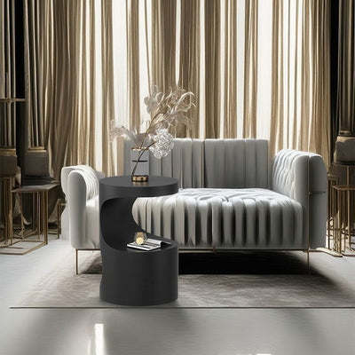 Contemporary Scandinavian Round Carbon Steel Side Table 2-Tier For Living Room