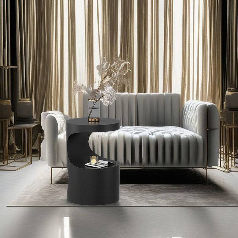 Contemporary Scandinavian Round Carbon Steel Side Table 2-Tier For Living Room