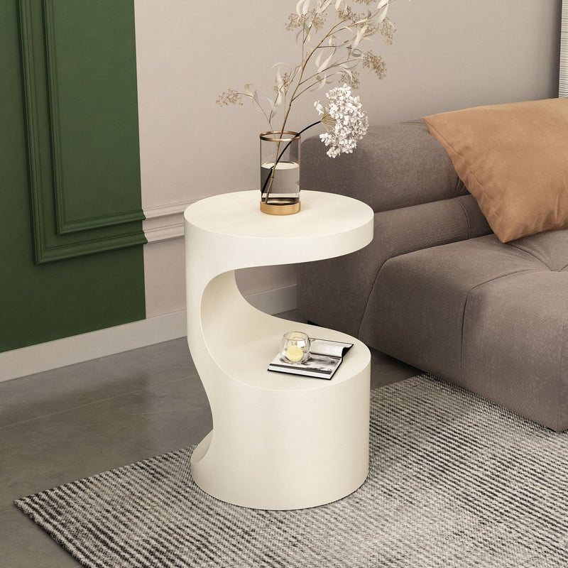 Contemporary Scandinavian Round Carbon Steel Side Table 2-Tier For Living Room