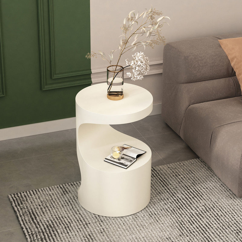Contemporary Scandinavian Round Carbon Steel Side Table 2-Tier For Living Room