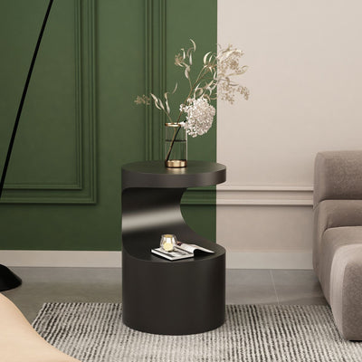 Contemporary Scandinavian Round Carbon Steel Side Table 2-Tier For Living Room