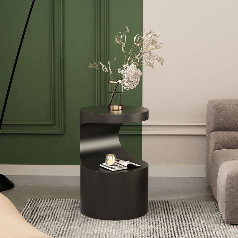 Contemporary Scandinavian Round Carbon Steel Side Table 2-Tier For Living Room