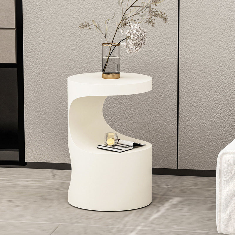 Contemporary Scandinavian Round Carbon Steel Side Table 2-Tier For Living Room