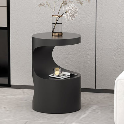 Contemporary Scandinavian Round Carbon Steel Side Table 2-Tier For Living Room