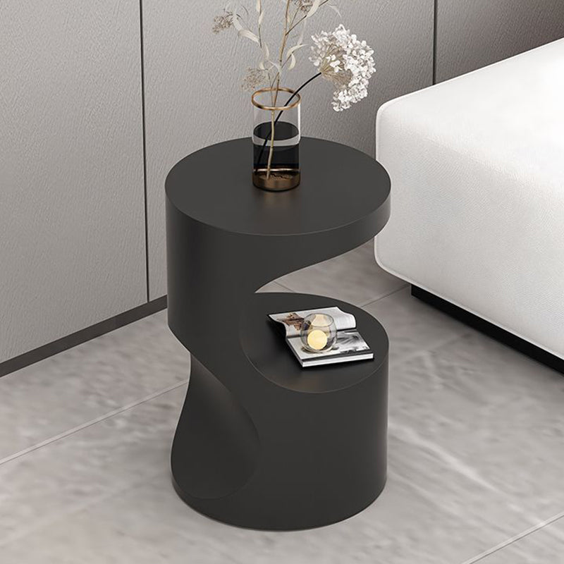 Contemporary Scandinavian Round Carbon Steel Side Table 2-Tier For Living Room