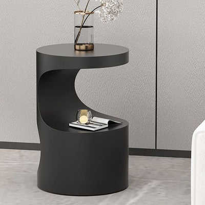 Contemporary Scandinavian Round Carbon Steel Side Table 2-Tier For Living Room