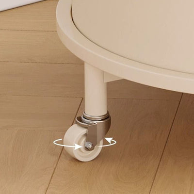 Modern Minimalist Round Glass Faux Leather Iron Frame Movable Side Table 2-Tier For Living Room