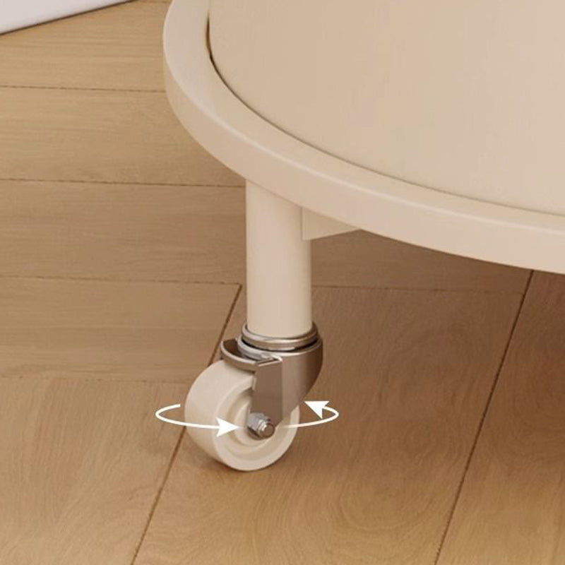 Modern Minimalist Round Glass Faux Leather Iron Frame Movable Side Table 2-Tier For Living Room