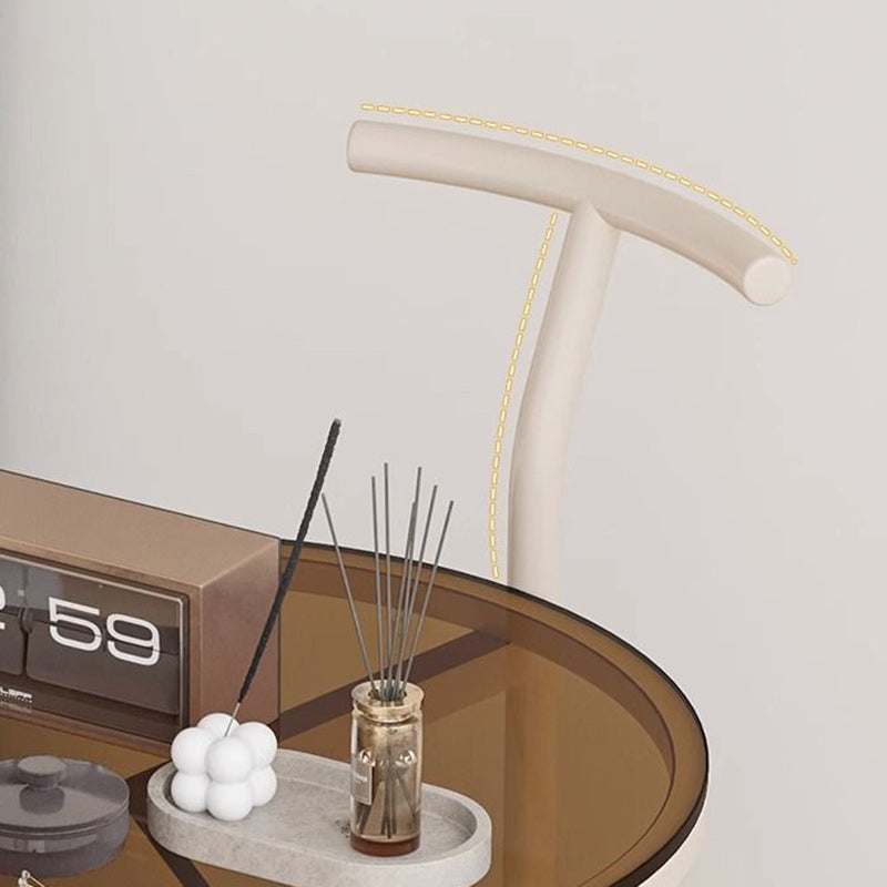 Modern Minimalist Round Glass Faux Leather Iron Frame Movable Side Table 2-Tier For Living Room