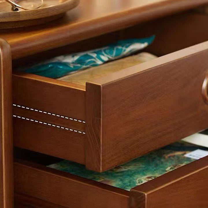 Traditional Vintage Rectangle Pine Wood Rubberwood Plywood Stainless Steel Nightstand 2-Drawer For Bedroom