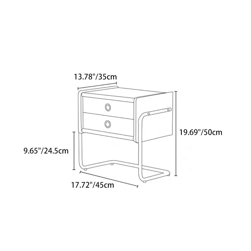 Traditional Vintage Rectangle Pine Wood Rubberwood Plywood Stainless Steel Nightstand 2-Drawer For Bedroom
