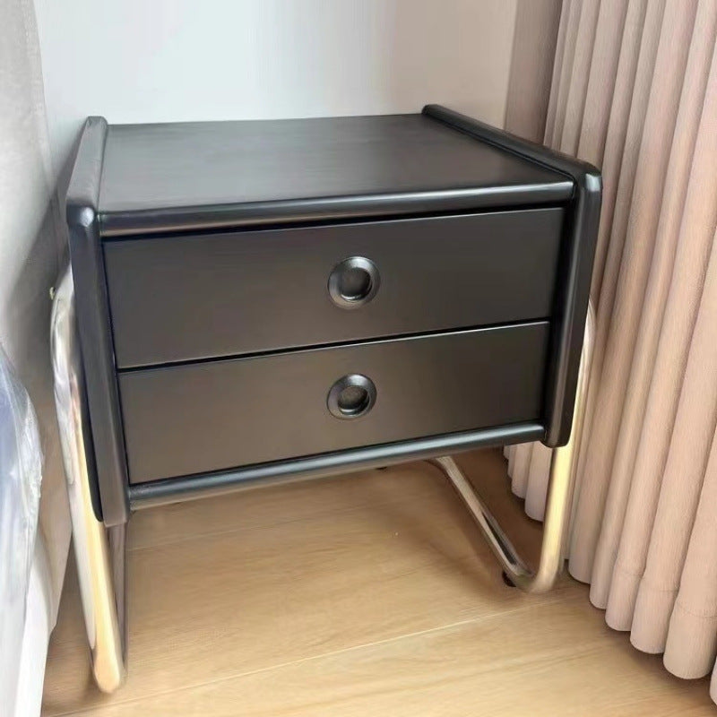 Traditional Vintage Rectangle Pine Wood Rubberwood Plywood Stainless Steel Nightstand 2-Drawer For Bedroom
