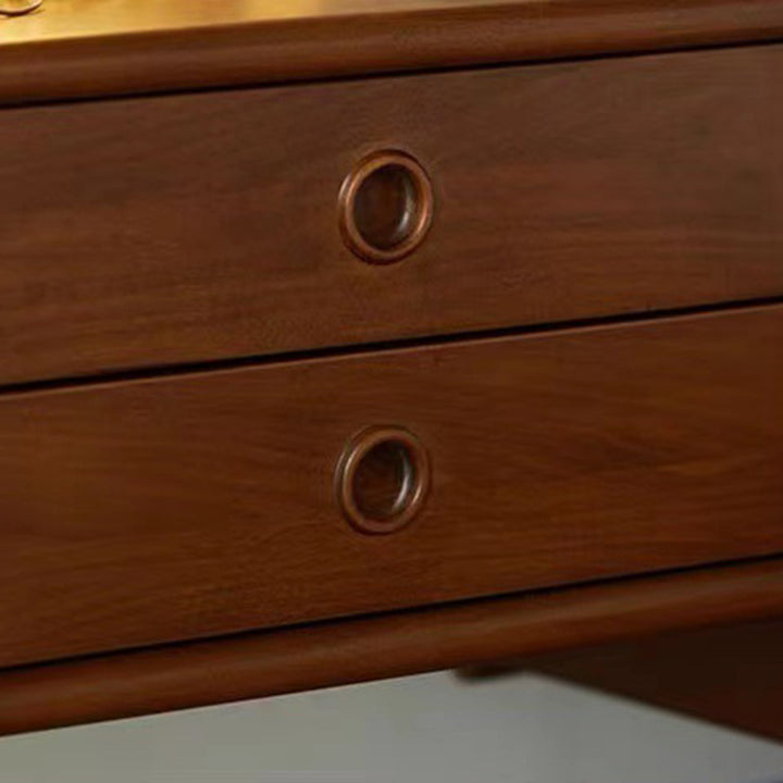 Traditional Vintage Rectangle Pine Wood Rubberwood Plywood Stainless Steel Nightstand 2-Drawer For Bedroom