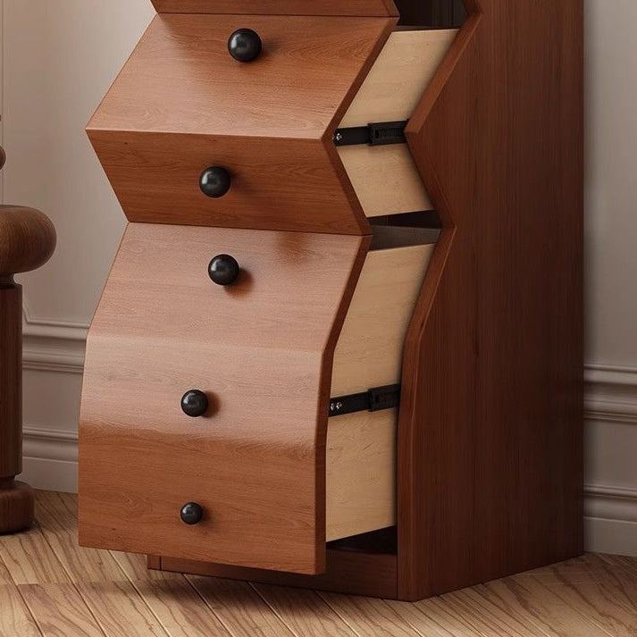 Modern Minimalist Square Rubberwood Storage Cabinet 5-Drawer For Bedroom