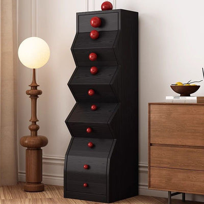 Modern Minimalist Square Rubberwood Storage Cabinet 5-Drawer For Bedroom