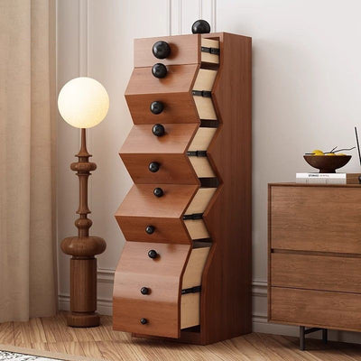 Modern Minimalist Square Rubberwood Storage Cabinet 5-Drawer For Bedroom