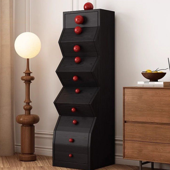 Modern Minimalist Square Rubberwood Storage Cabinet 5-Drawer For Bedroom