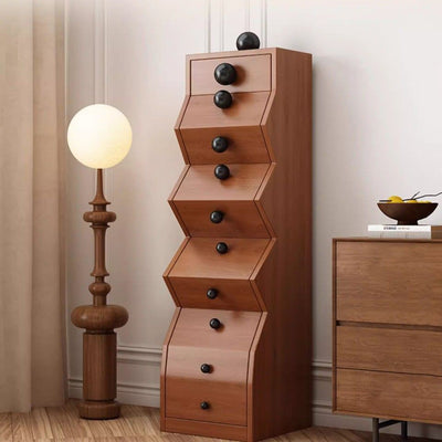 Modern Minimalist Square Rubberwood Storage Cabinet 5-Drawer For Bedroom