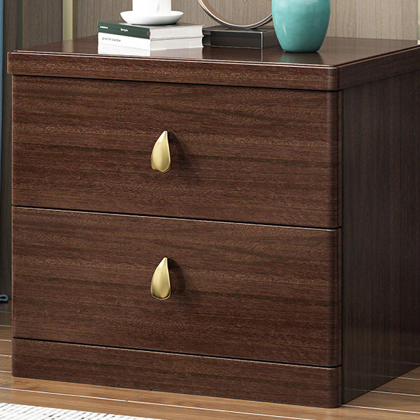 Traditional Chinese Rectangular Rubberwood Solid Wood Multi-layer Board Nightstand 2-Drawer For Bedroom