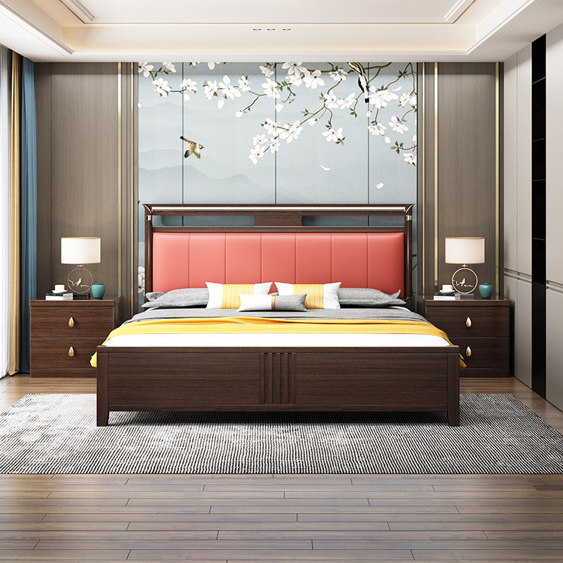 Traditional Chinese Rectangular Rubberwood Solid Wood Multi-layer Board Nightstand 2-Drawer For Bedroom