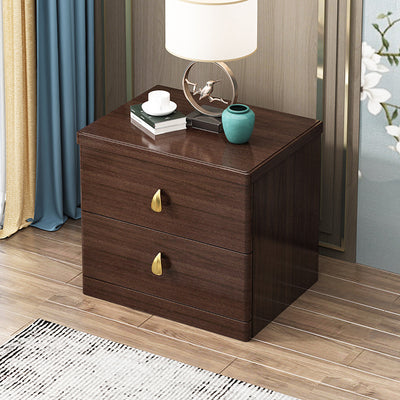 Traditional Chinese Rectangular Rubberwood Solid Wood Multi-layer Board Nightstand 2-Drawer For Bedroom