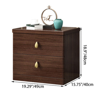 Traditional Chinese Rectangular Rubberwood Solid Wood Multi-layer Board Nightstand 2-Drawer For Bedroom