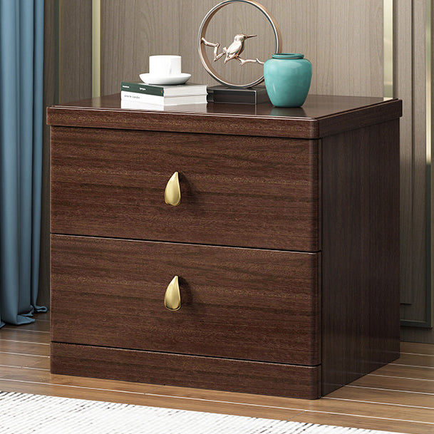 Traditional Chinese Rectangular Rubberwood Solid Wood Multi-layer Board Nightstand 2-Drawer For Bedroom