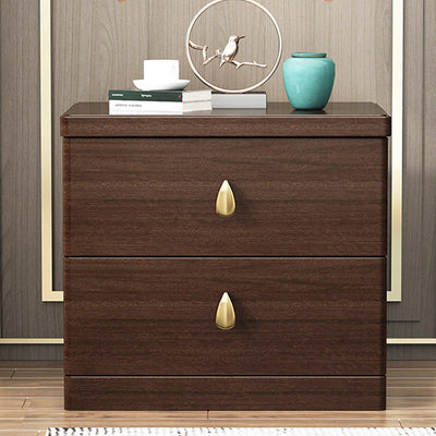 Traditional Chinese Rectangular Rubberwood Solid Wood Multi-layer Board Nightstand 2-Drawer For Bedroom