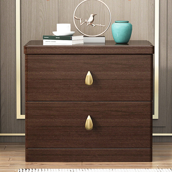 Traditional Chinese Rectangular Rubberwood Solid Wood Multi-layer Board Nightstand 2-Drawer For Bedroom