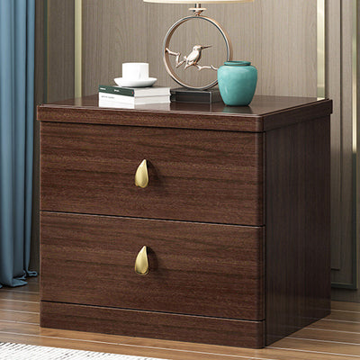 Traditional Chinese Rectangular Rubberwood Solid Wood Multi-layer Board Nightstand 2-Drawer For Bedroom