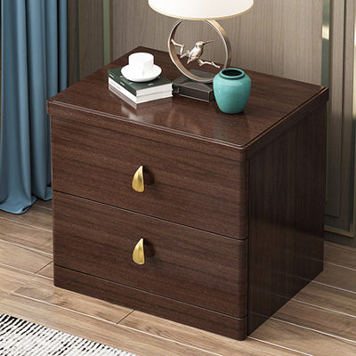 Traditional Chinese Rectangular Rubberwood Solid Wood Multi-layer Board Nightstand 2-Drawer For Bedroom
