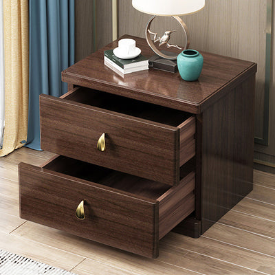 Traditional Chinese Rectangular Rubberwood Solid Wood Multi-layer Board Nightstand 2-Drawer For Bedroom