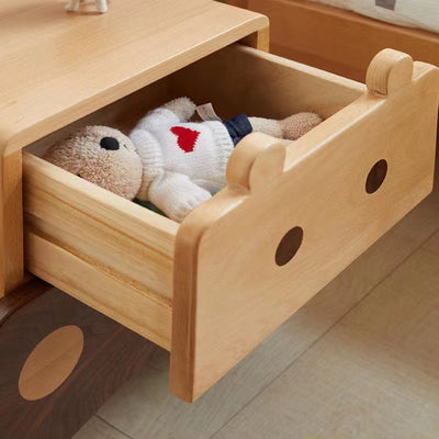 Contemporary Creative Kids Bear Shape Solid Wood Walnut Wood Nightstand 2-Drawer For Bedroom