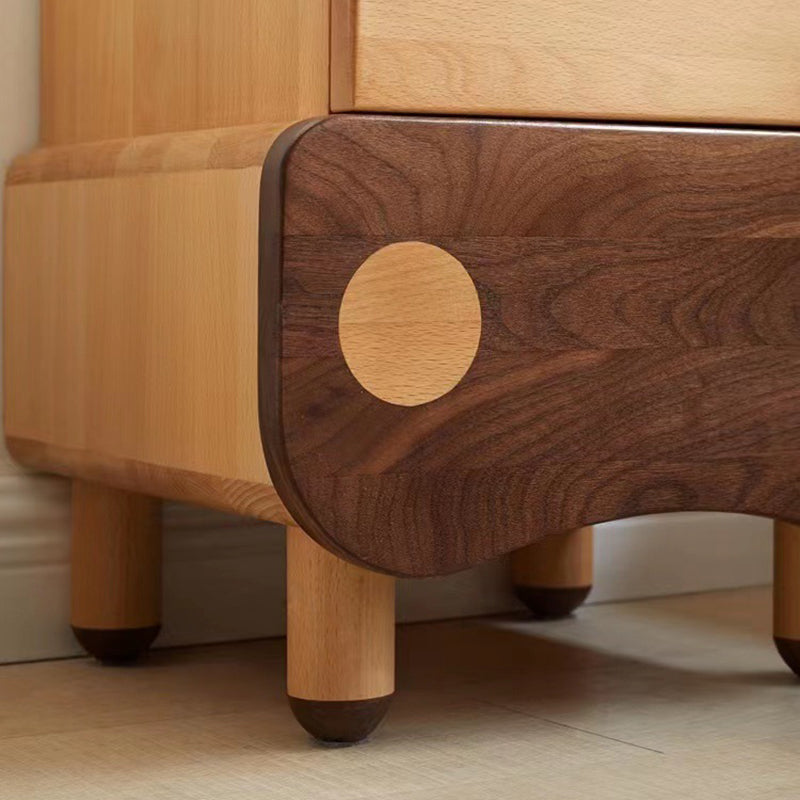 Contemporary Creative Kids Bear Shape Solid Wood Walnut Wood Nightstand 2-Drawer For Bedroom