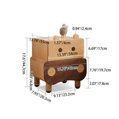 Contemporary Creative Kids Bear Shape Solid Wood Walnut Wood Nightstand 2-Drawer For Bedroom