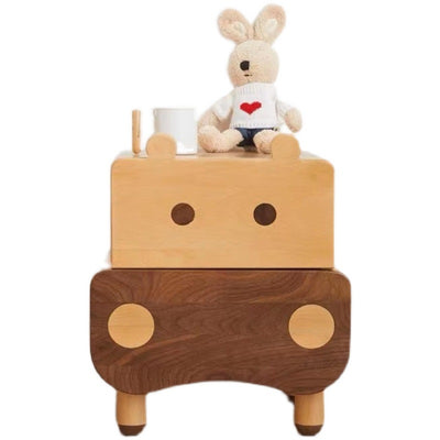 Contemporary Creative Kids Bear Shape Solid Wood Walnut Wood Nightstand 2-Drawer For Bedroom