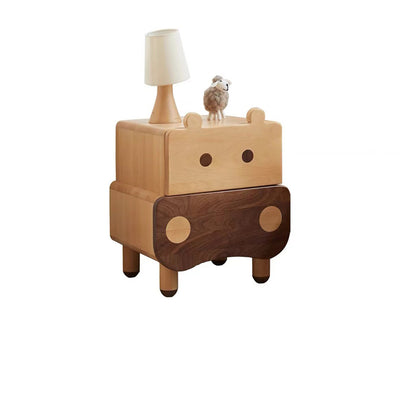 Contemporary Creative Kids Bear Shape Solid Wood Walnut Wood Nightstand 2-Drawer For Bedroom