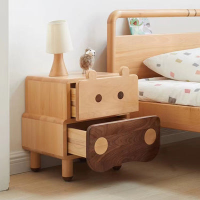 Contemporary Creative Kids Bear Shape Solid Wood Walnut Wood Nightstand 2-Drawer For Bedroom