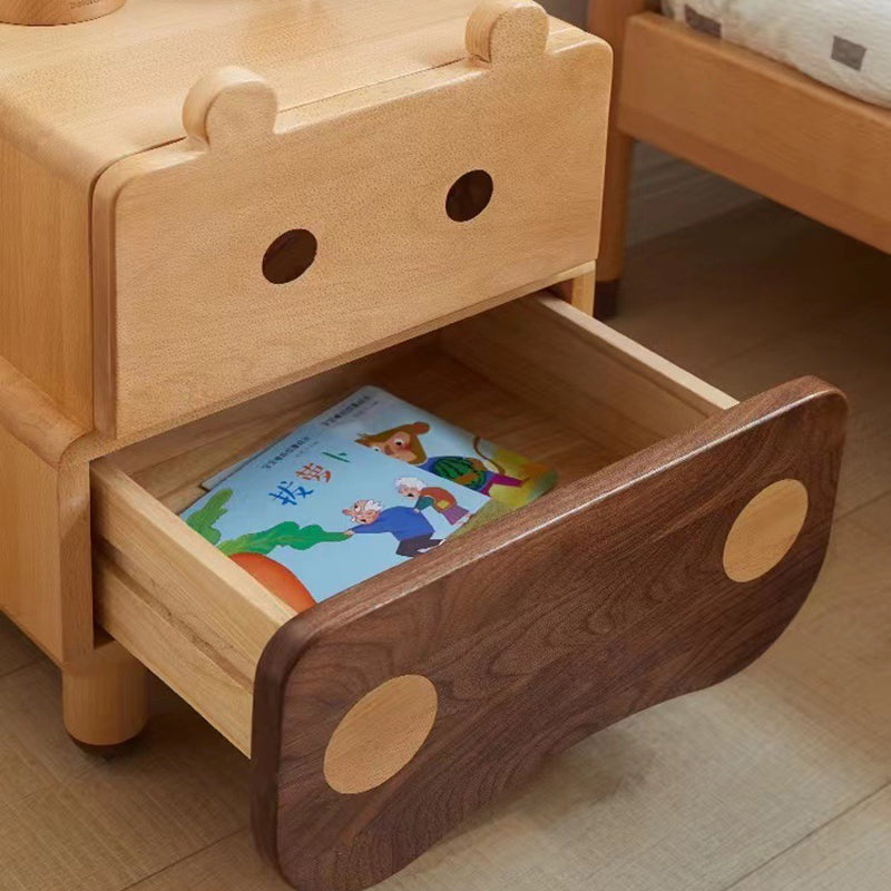 Contemporary Creative Kids Bear Shape Solid Wood Walnut Wood Nightstand 2-Drawer For Bedroom