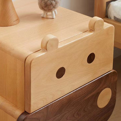Contemporary Creative Kids Bear Shape Solid Wood Walnut Wood Nightstand 2-Drawer For Bedroom