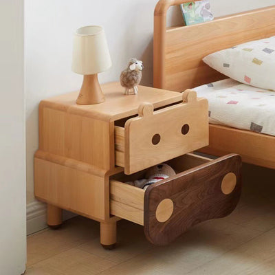 Contemporary Creative Kids Bear Shape Solid Wood Walnut Wood Nightstand 2-Drawer For Bedroom
