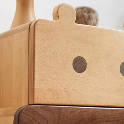 Contemporary Creative Kids Bear Shape Solid Wood Walnut Wood Nightstand 2-Drawer For Bedroom