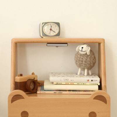 Contemporary Creative Kids Bear Shape Oak Nightstand 1-Drawer For Bedroom