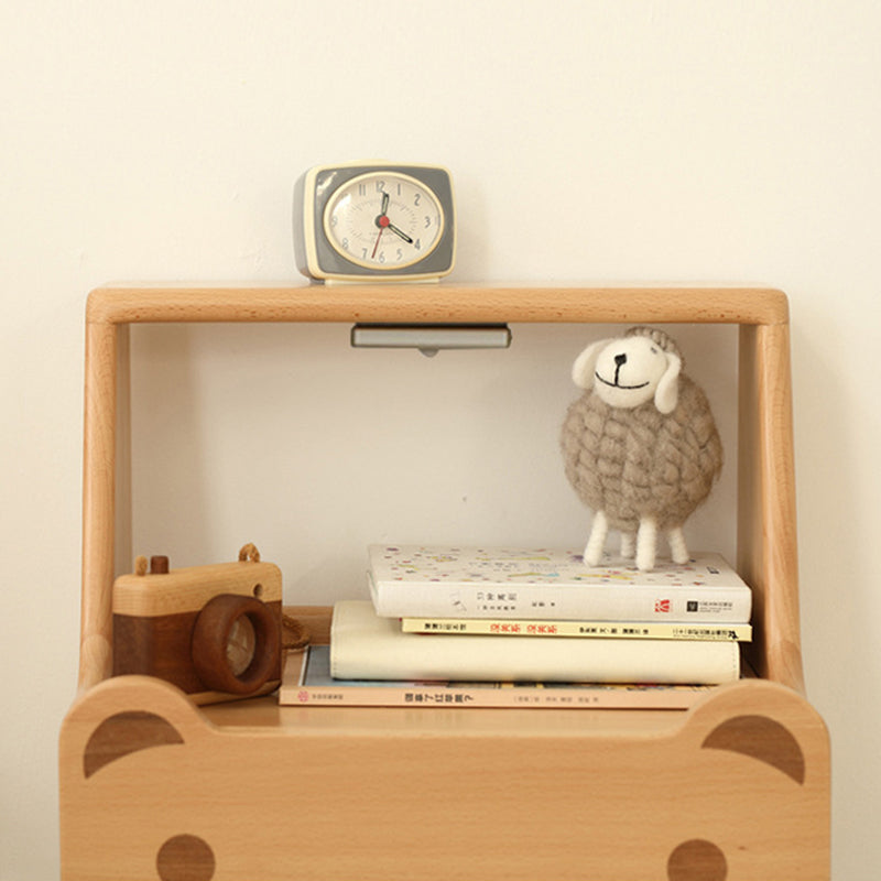 Contemporary Creative Kids Bear Shape Oak Nightstand 1-Drawer For Bedroom