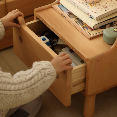 Contemporary Creative Kids Bear Shape Oak Nightstand 1-Drawer For Bedroom