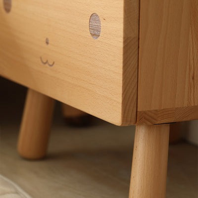 Contemporary Creative Kids Bear Shape Oak Nightstand 1-Drawer For Bedroom