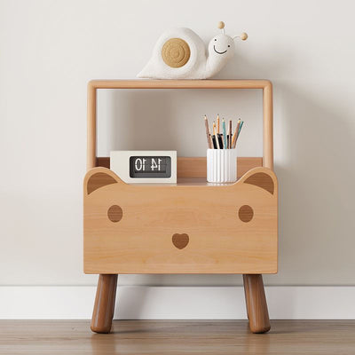 Contemporary Creative Kids Bear Shape Oak Nightstand 1-Drawer For Bedroom