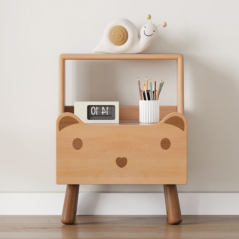 Contemporary Creative Kids Bear Shape Oak Nightstand 1-Drawer For Bedroom