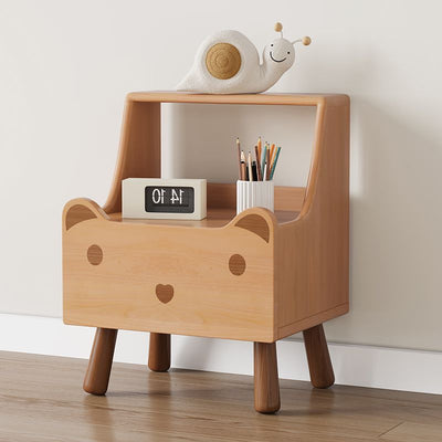 Contemporary Creative Kids Bear Shape Oak Nightstand 1-Drawer For Bedroom